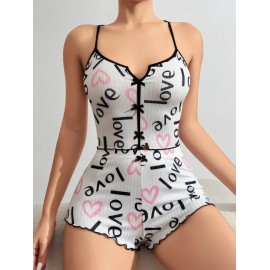 Love Yazılı Çapraz Askılı Fitilli Şort Pijama Takım Lily Bianca 13098